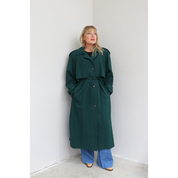 1980's Vintage Classic Evergreen Full Length Belted Trench Coat ~ Women's MD LG - Picture 7 of 11